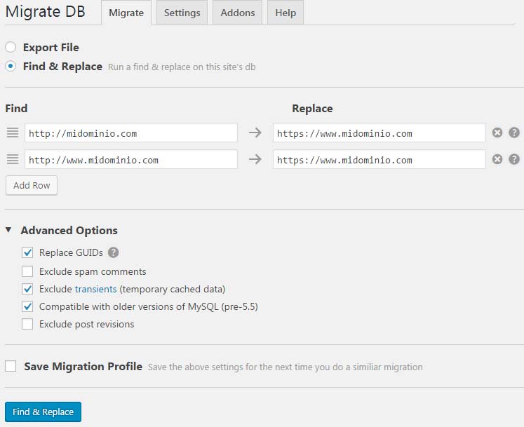 Migrar base de datos wordpress